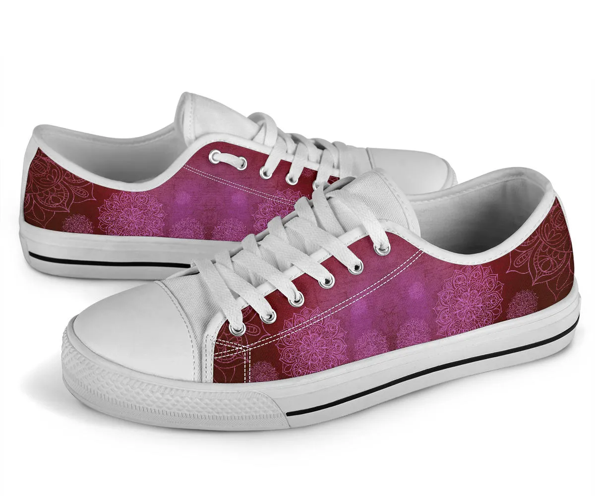 Red Pink Mandala Peace - Low Top Sneakers Shoes