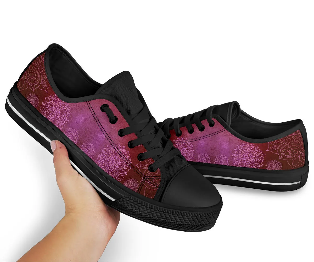 Red Pink Mandala Peace - Low Top Sneakers Shoes