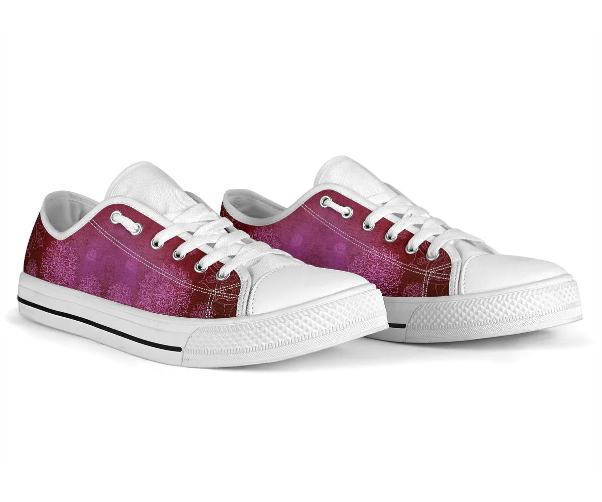 Red Pink Mandala Peace - Low Top Sneakers Shoes