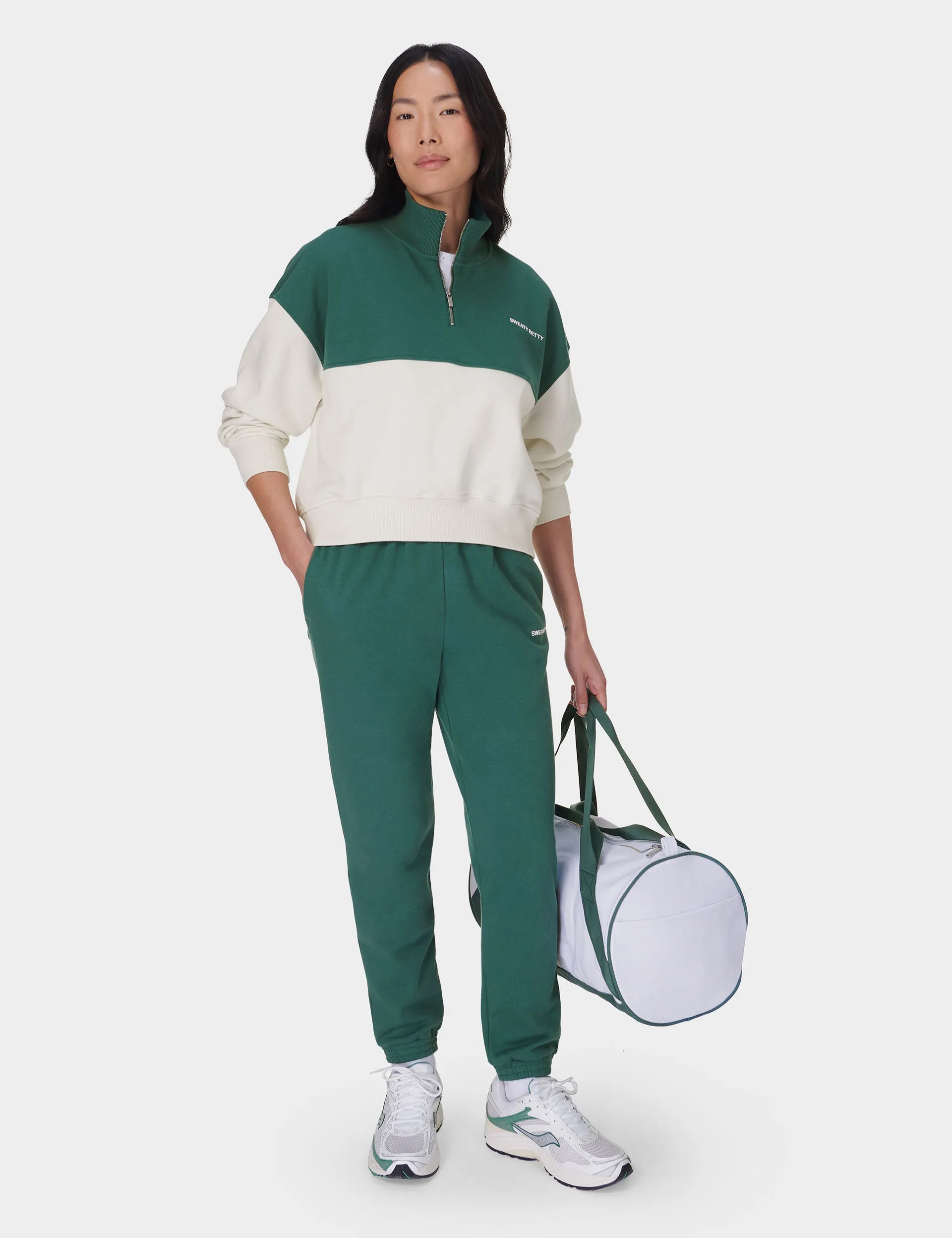 Revive Crop Half Zip - Glade Green Colour Block