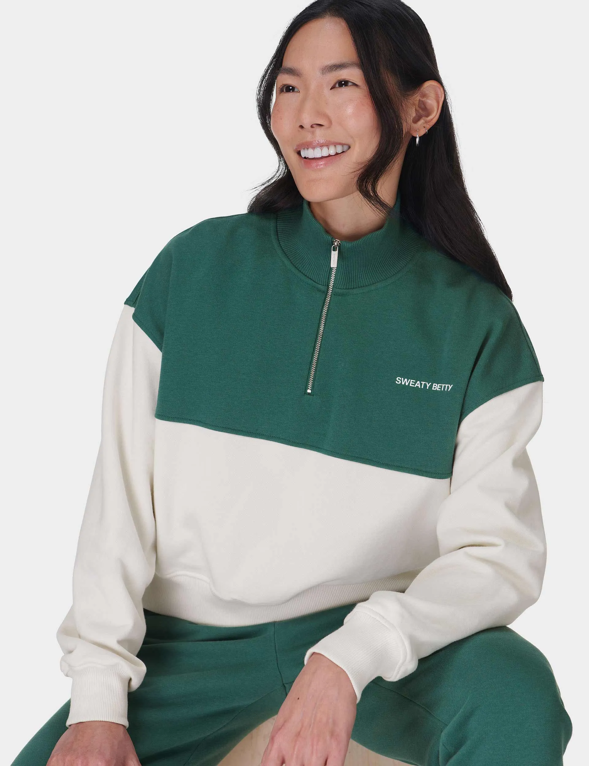 Revive Crop Half Zip - Glade Green Colour Block