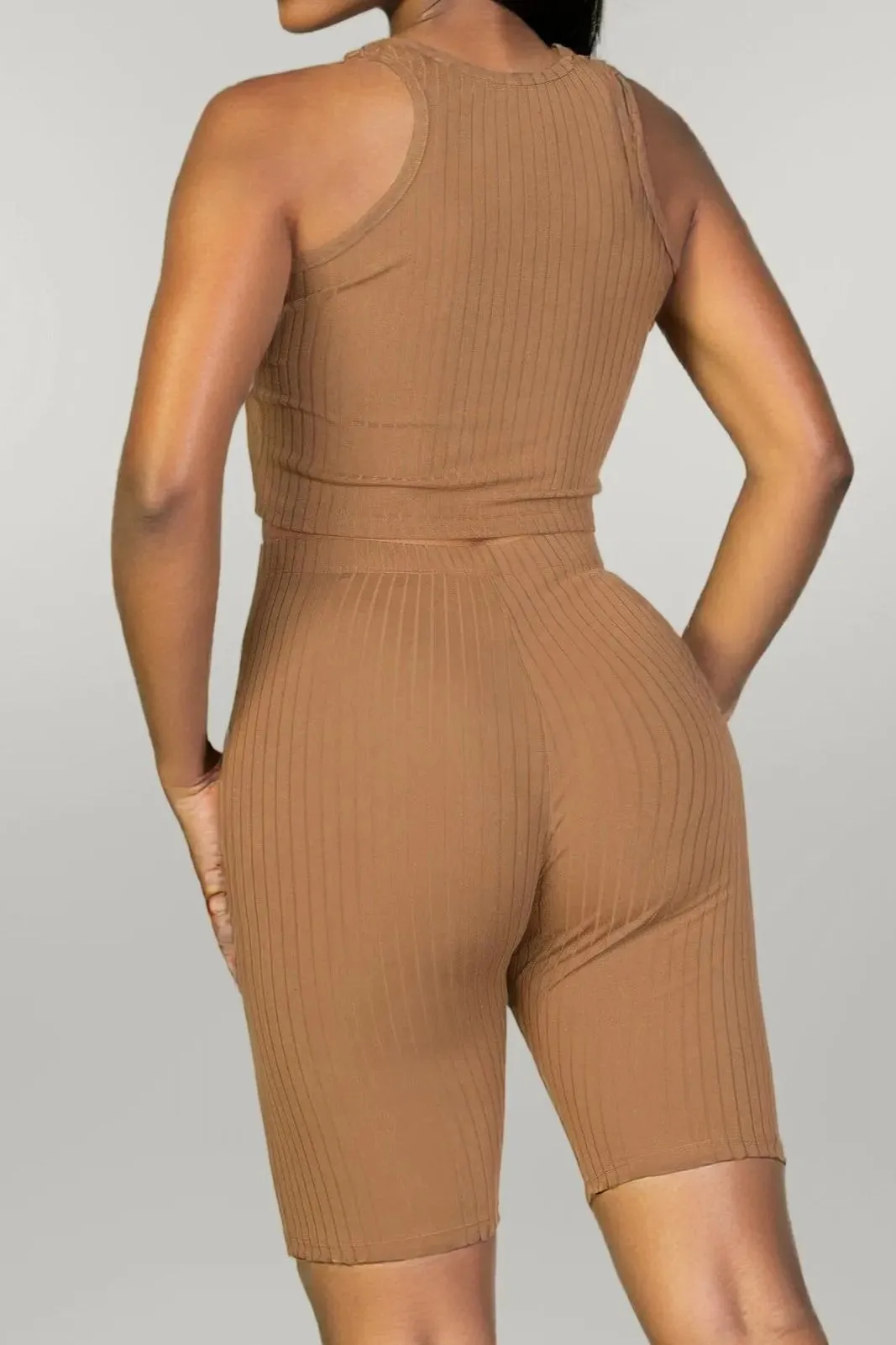 Ribbed Cropped Tank Top And Biker Shorts Set