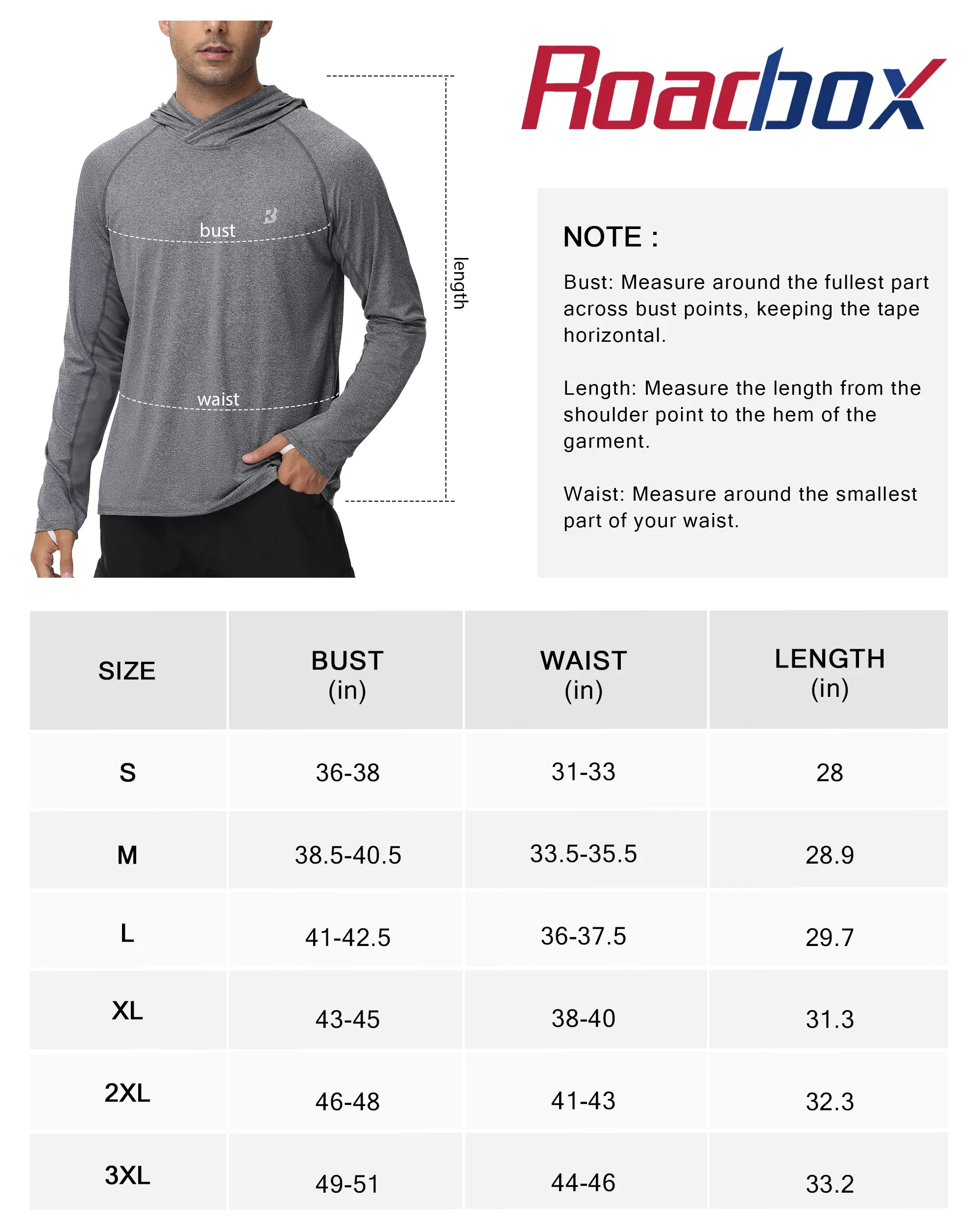 Roadbox UPF 50  Fishing Shirts for Men Long Sleeve UV Sun Protection Hoodie Outdoor Hiking Shirts