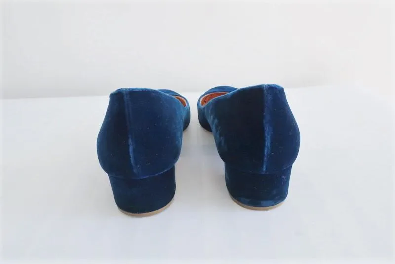 Rupert Sanderson Pumps Carita Blue Velvet Size 38.5 Low Heel