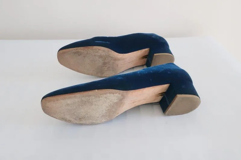 Rupert Sanderson Pumps Carita Blue Velvet Size 38.5 Low Heel