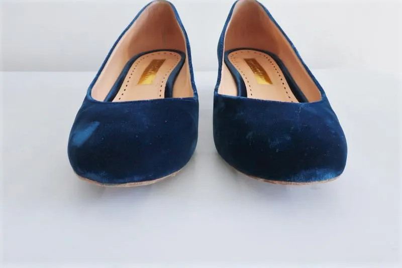 Rupert Sanderson Pumps Carita Blue Velvet Size 38.5 Low Heel