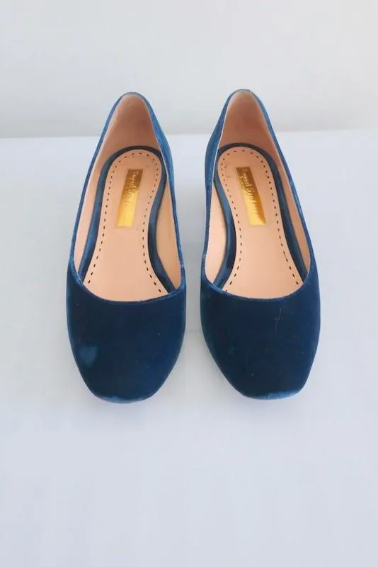 Rupert Sanderson Pumps Carita Blue Velvet Size 38.5 Low Heel
