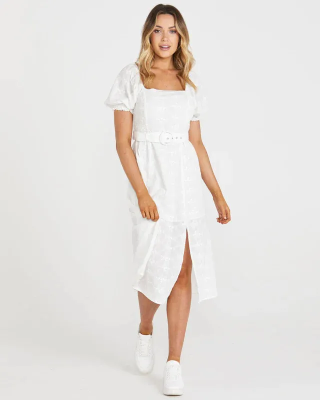 SASS ASHER MIDI BELTED DRESS WHITE