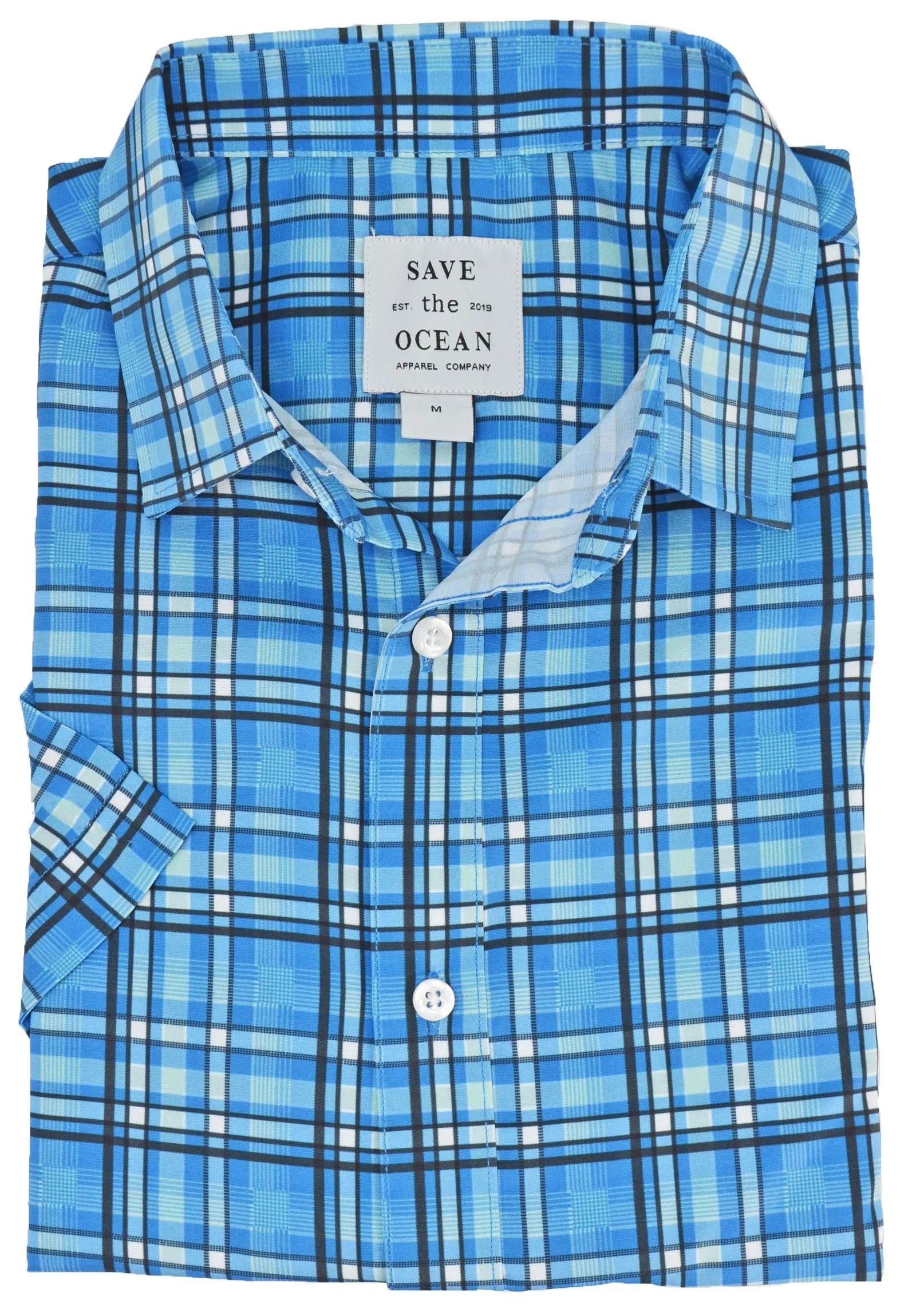 Save the Ocean Large Plaid Short Sleeve Casual Shirt