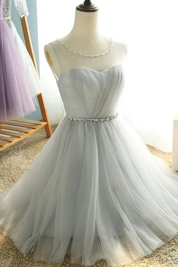 Simple Sheer A-line Sweetheart Lace Up Pleats Homecoming Dresses, MH350