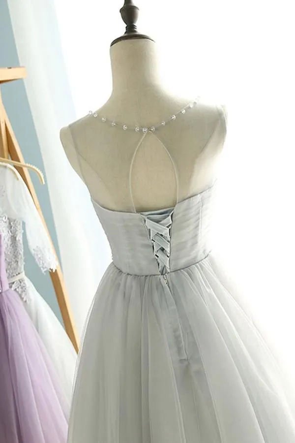 Simple Sheer A-line Sweetheart Lace Up Pleats Homecoming Dresses, MH350