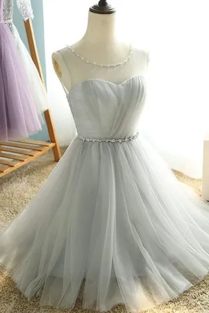 Simple Sheer A-line Sweetheart Lace Up Pleats Homecoming Dresses, MH350