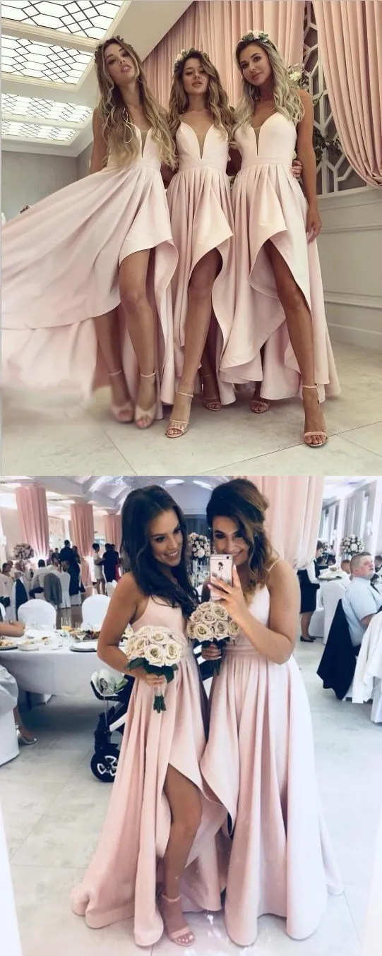 Spaghetti Straps High-Low Cheap Modest Bridesmaid Dresses,WG349