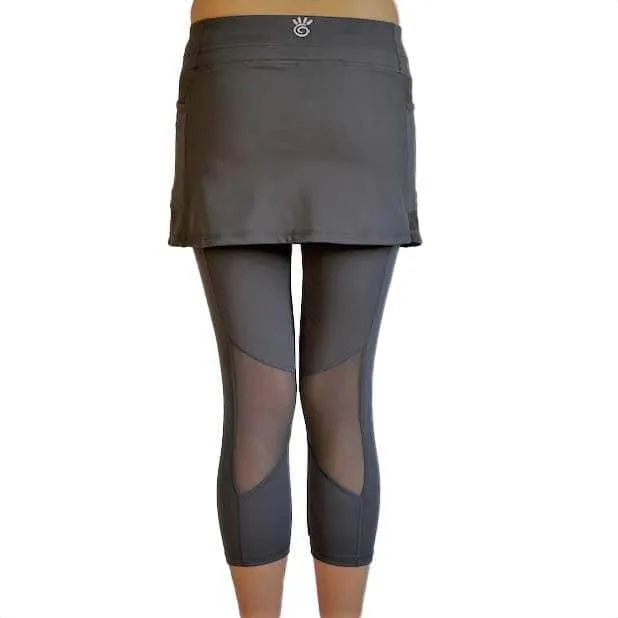 Steel Blue Mid-Calf Skirted Leggings with Pockets
