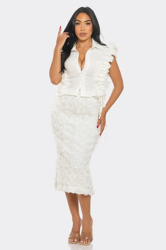 Such a  Rose- White Embellished Skirt Set