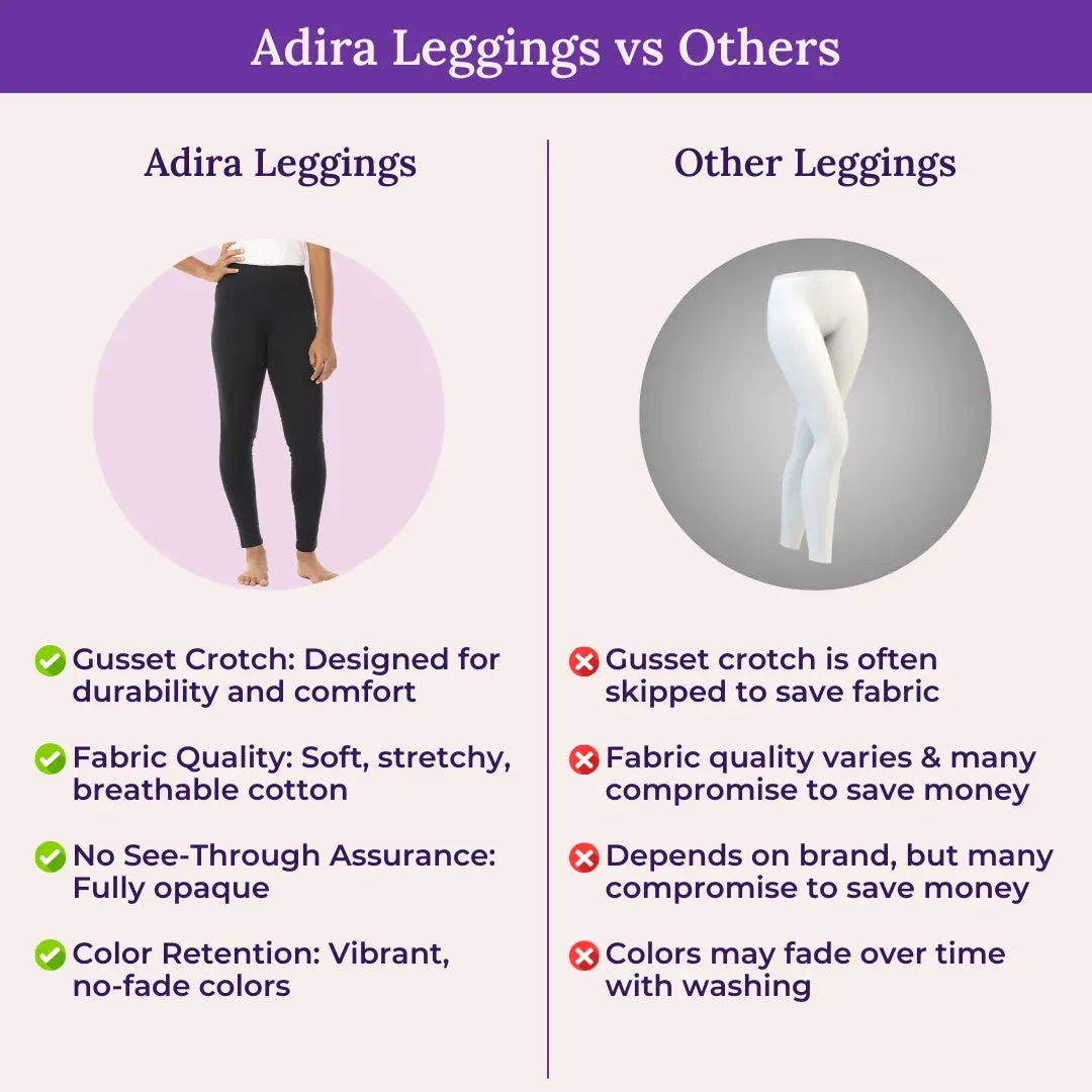 Teen Leggings | High Waist | Ankle Length | Cotton-Elastane Blend | Non-See-Through | Gusset Crotch Prevents Ripping
