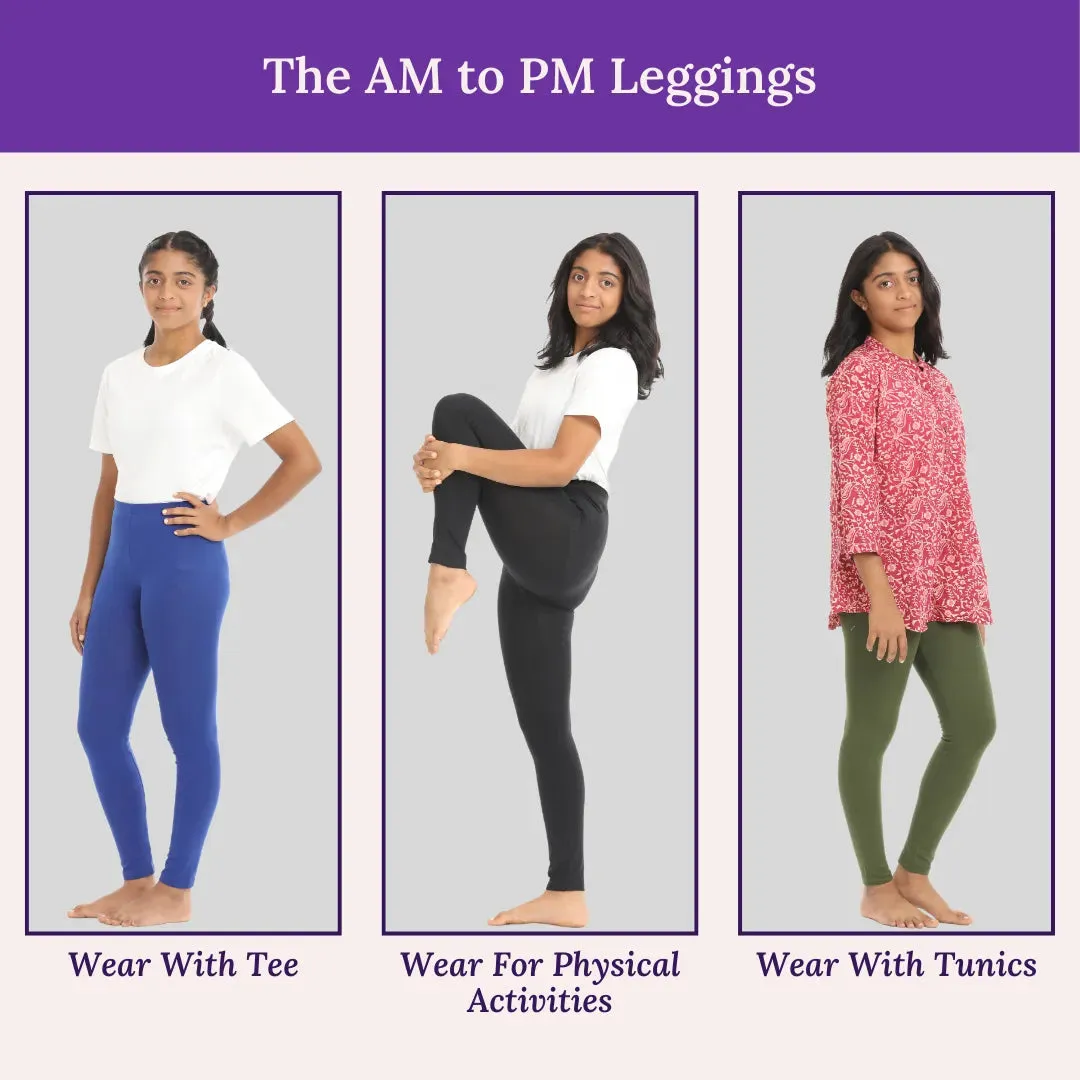 Teen Leggings | High Waist | Ankle Length | Cotton-Elastane Blend | Non-See-Through | Gusset Crotch Prevents Ripping