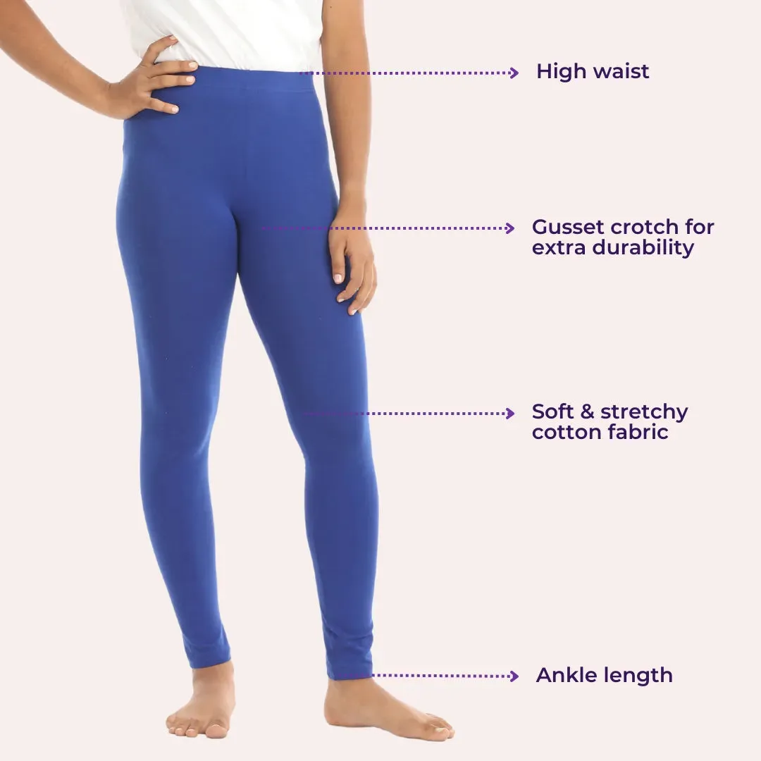 Teen Leggings | High Waist | Ankle Length | Cotton-Elastane Blend | Non-See-Through | Gusset Crotch Prevents Ripping