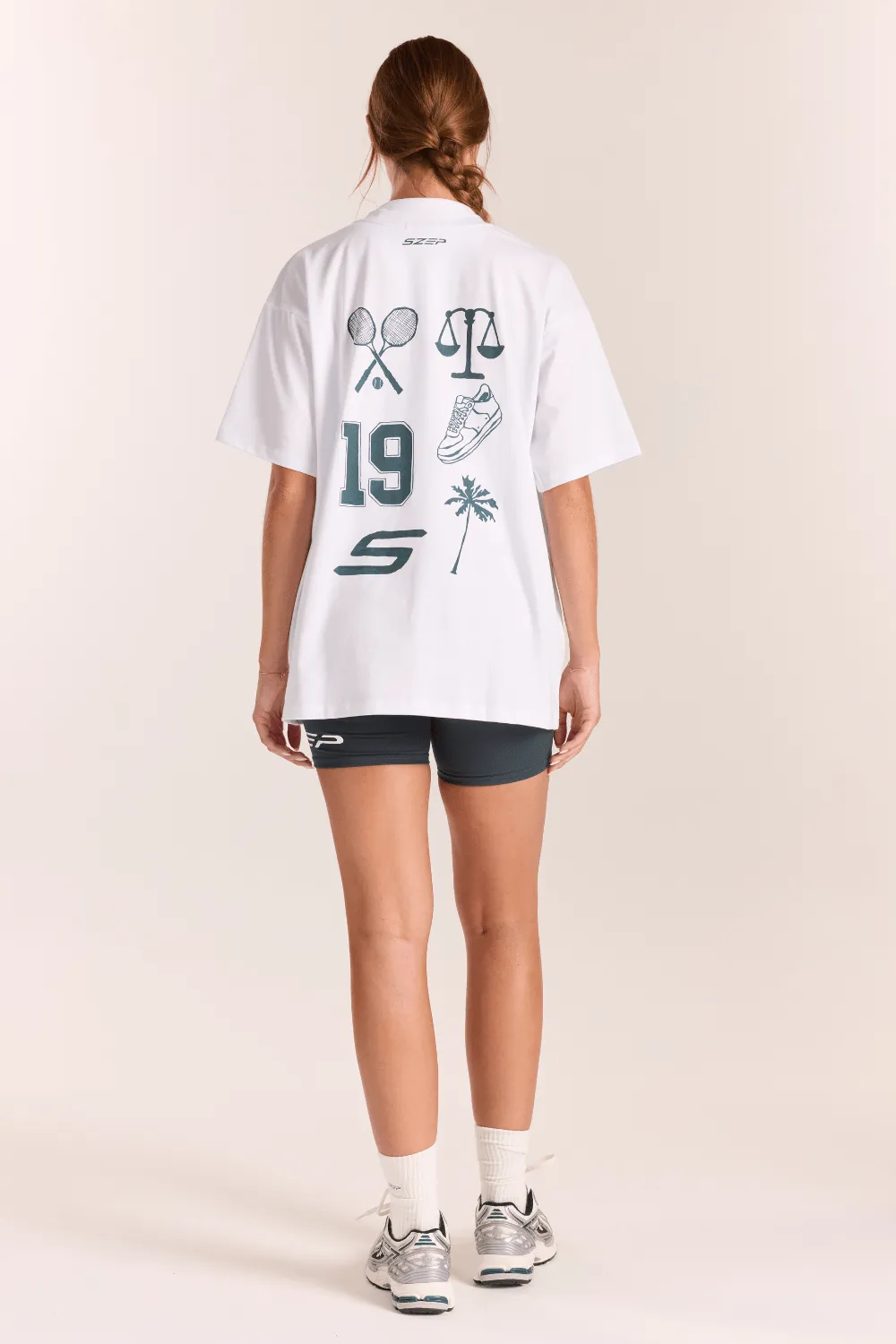 Tennis Series Oversized Tee - White/Teal