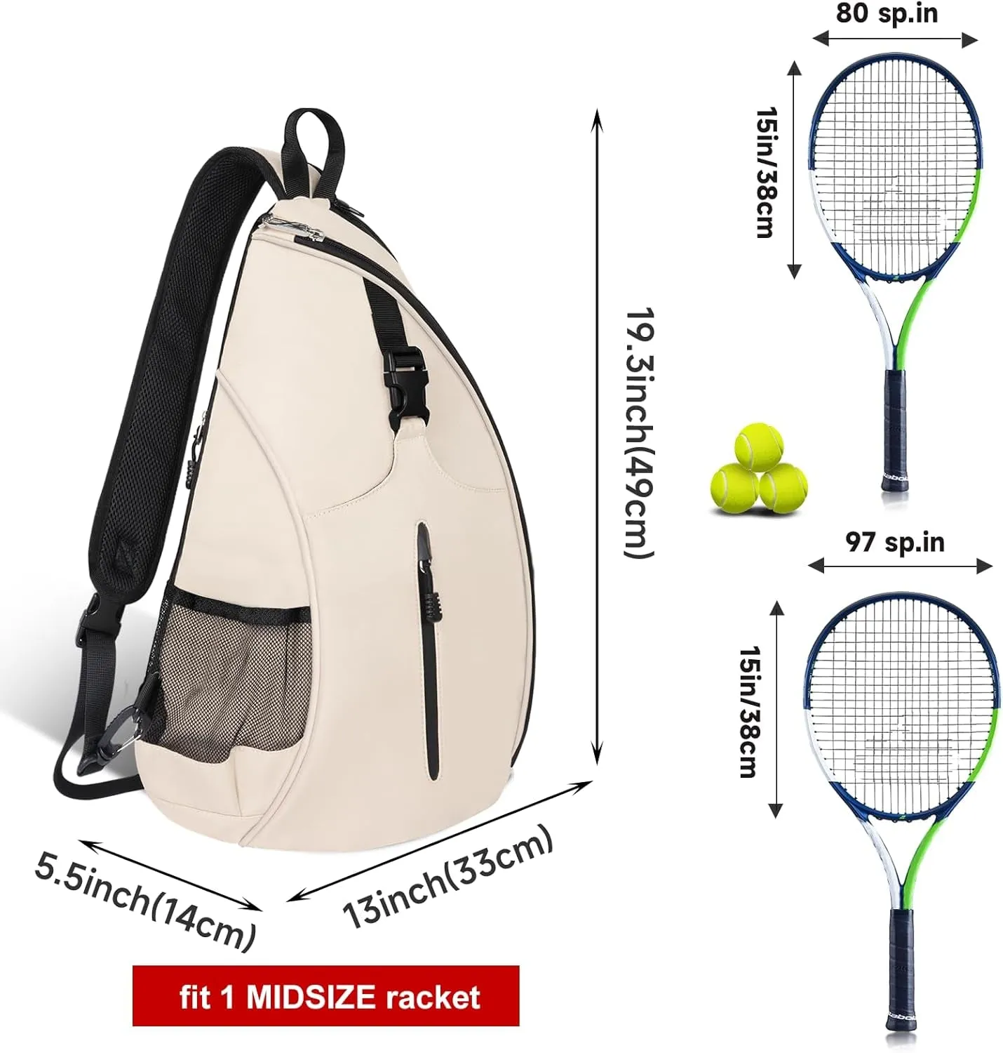 Tennis Sling Backpack Crossbody for Men Women, Compatible for Pickleball Tennis Badminton Rackets