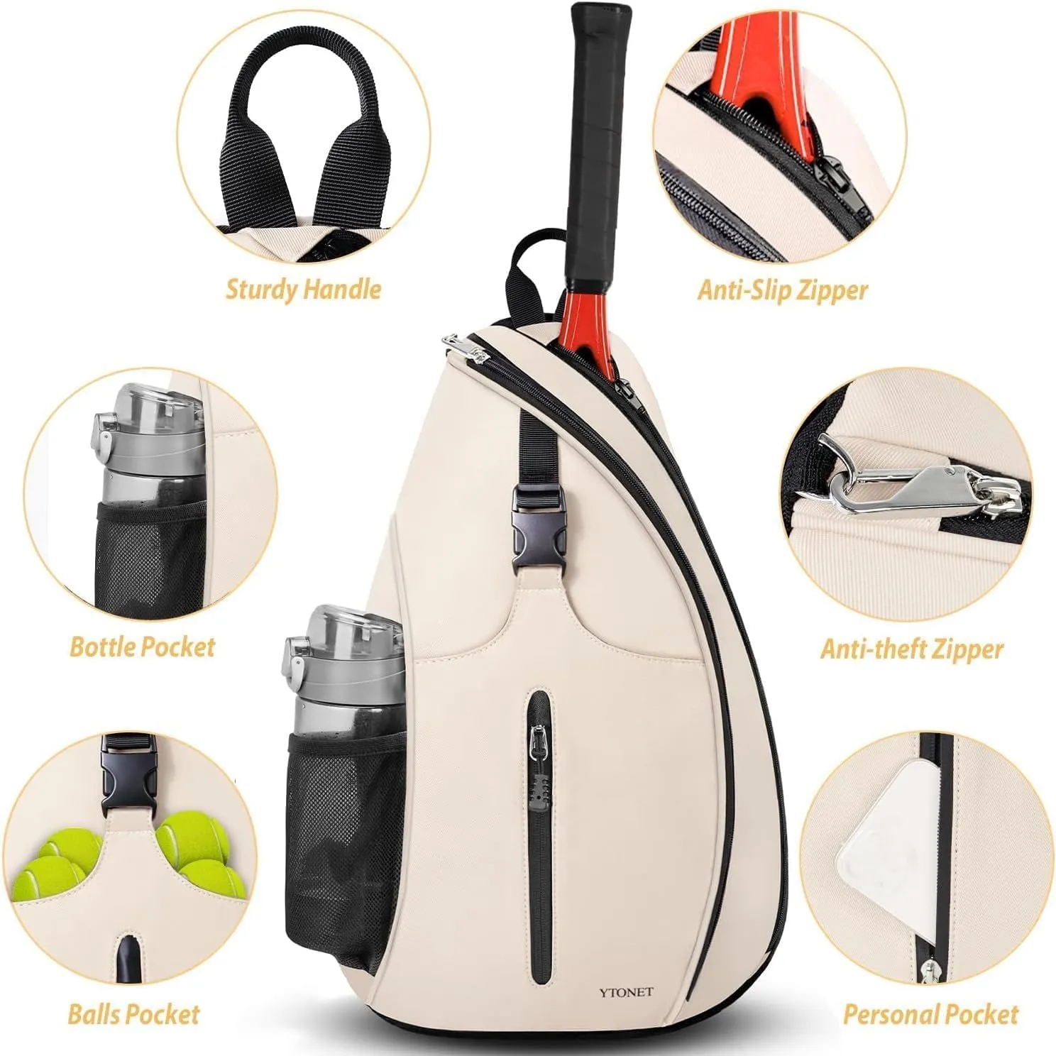 Tennis Sling Backpack Crossbody for Men Women, Compatible for Pickleball Tennis Badminton Rackets