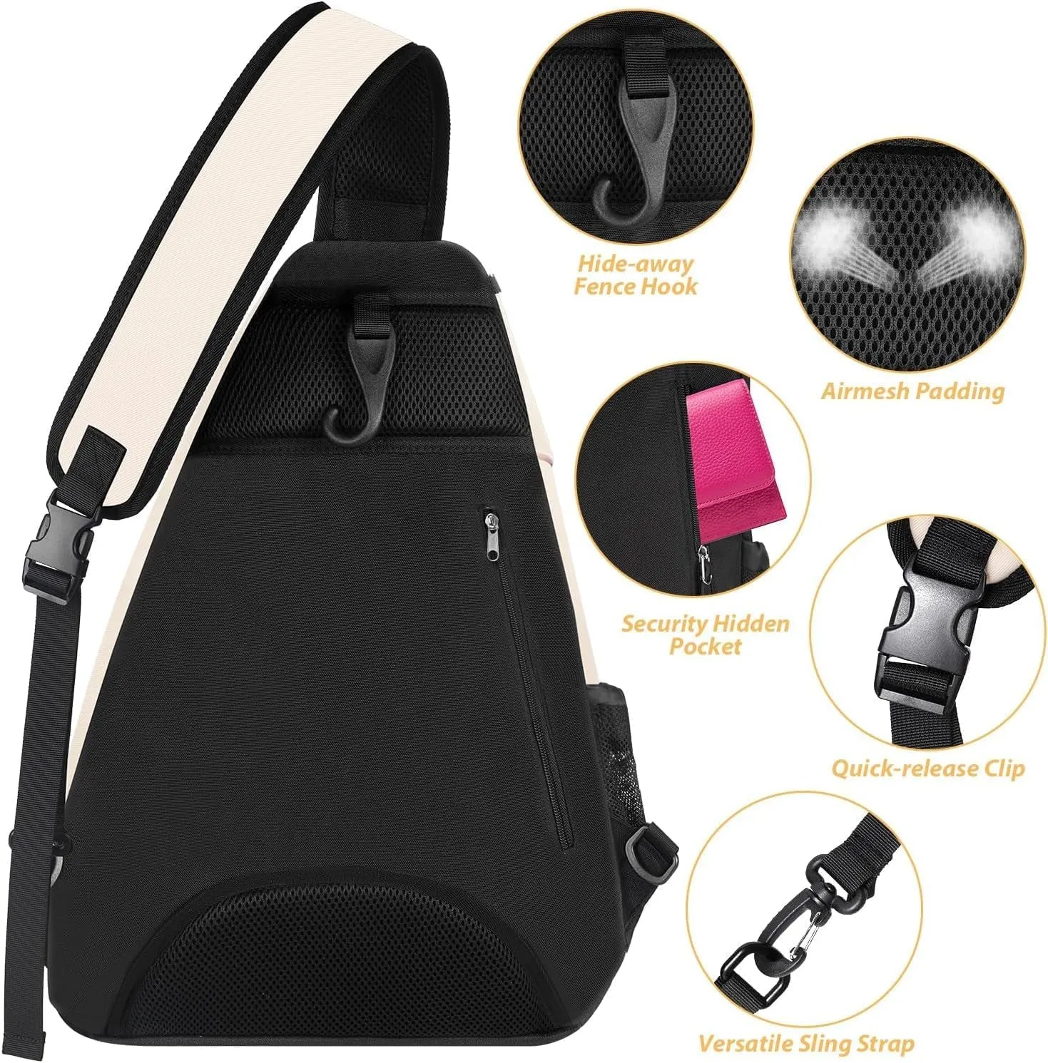 Tennis Sling Backpack Crossbody for Men Women, Compatible for Pickleball Tennis Badminton Rackets