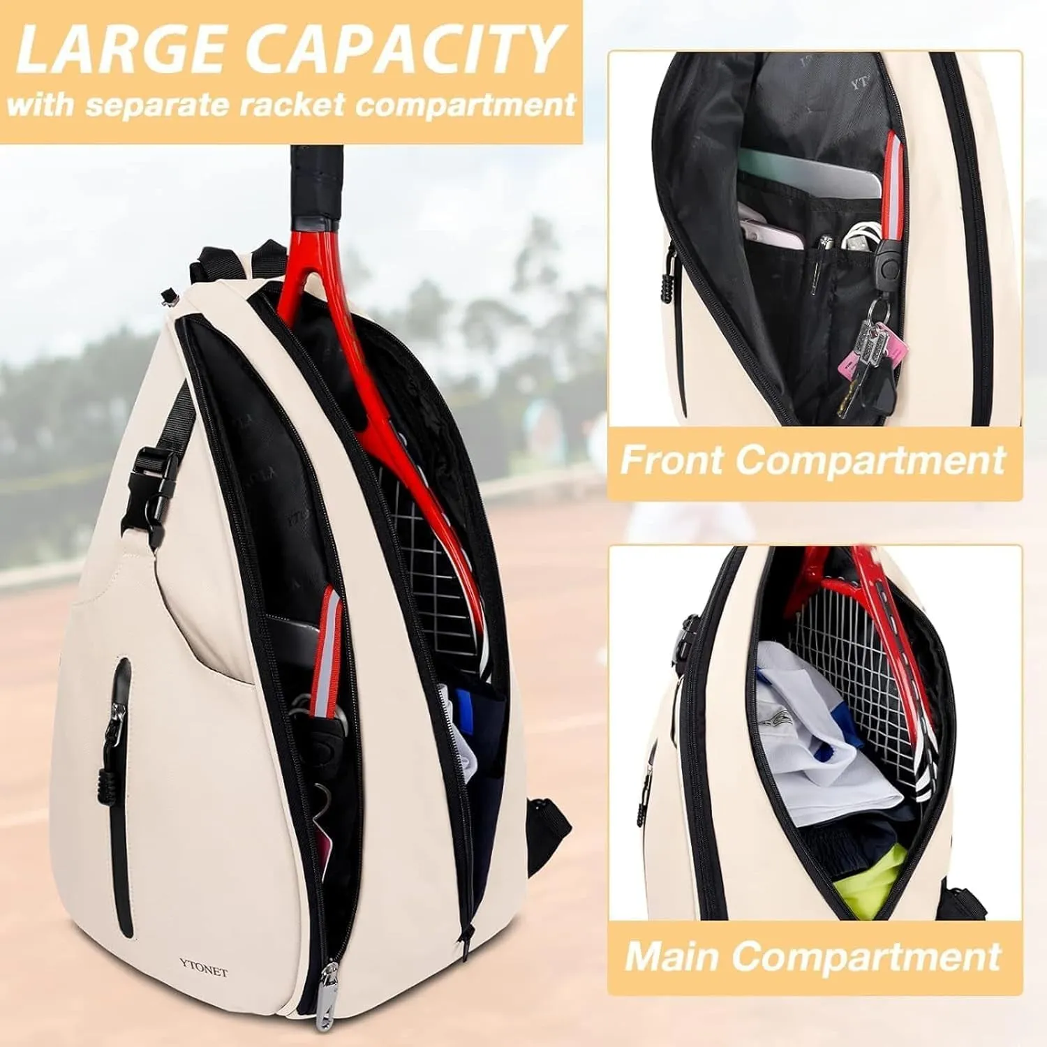 Tennis Sling Backpack Crossbody for Men Women, Compatible for Pickleball Tennis Badminton Rackets