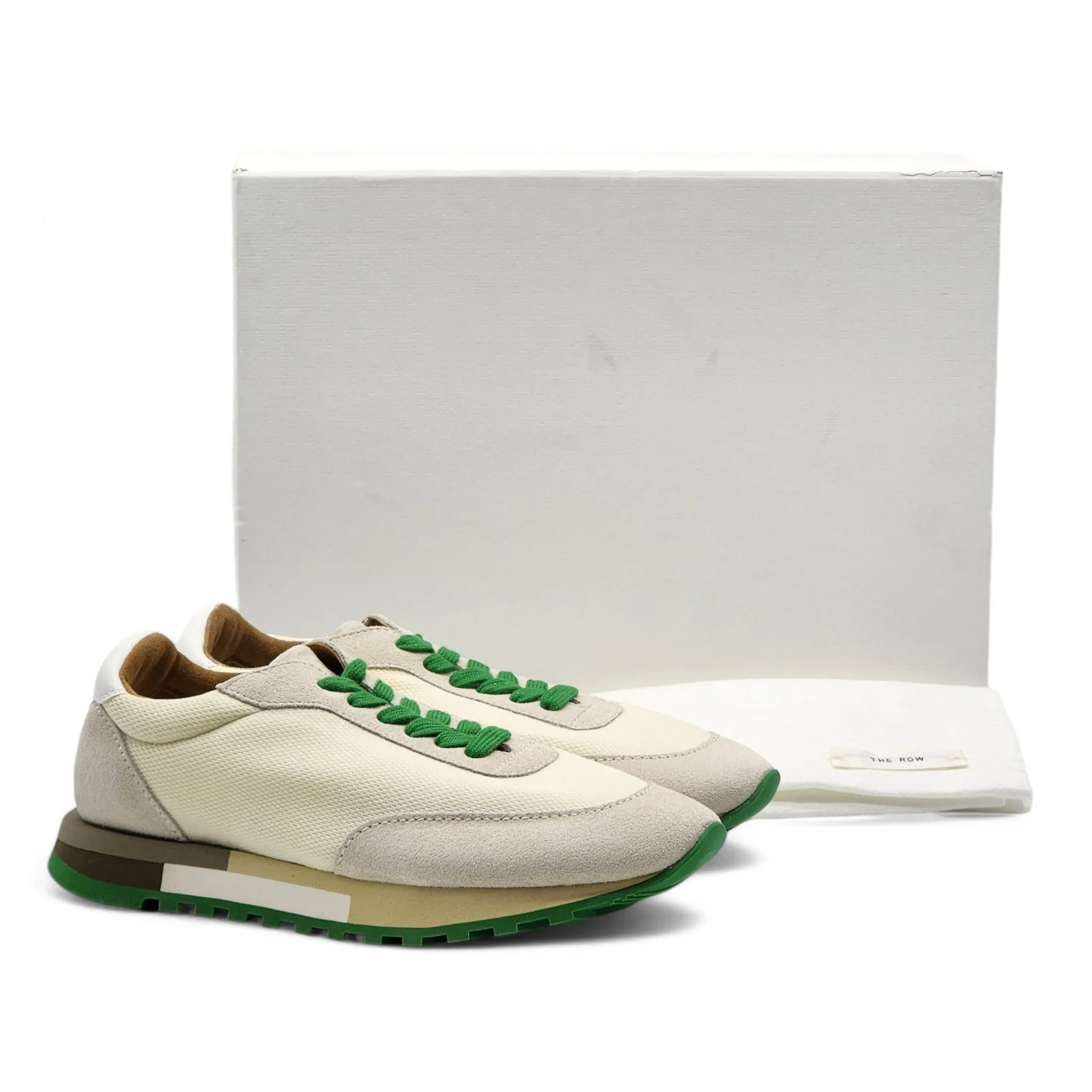 The Row Owen Runner Sneakers - Mesh and Suede - Beige/Green 37