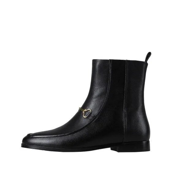 Top Quality Women Ankle Boots Shoes Black Color Genuine Leather winter Chelsea Boots Winter Low Heel Shoes
