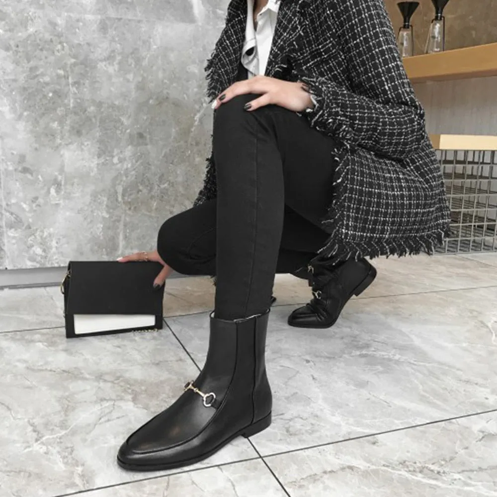 Top Quality Women Ankle Boots Shoes Black Color Genuine Leather winter Chelsea Boots Winter Low Heel Shoes