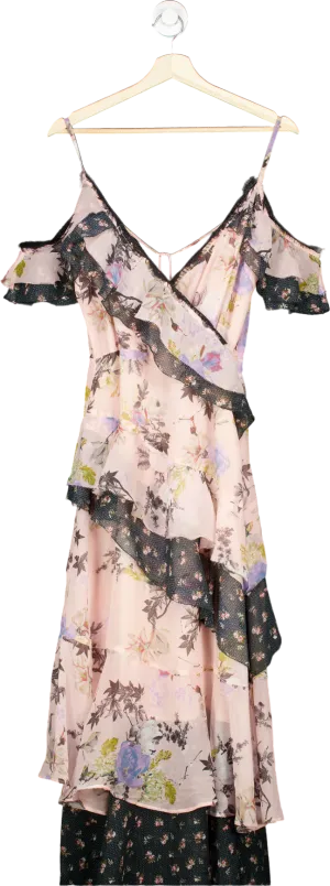 Topshop Pink Floral Print Cold Shoulder Midi Dress UK 8