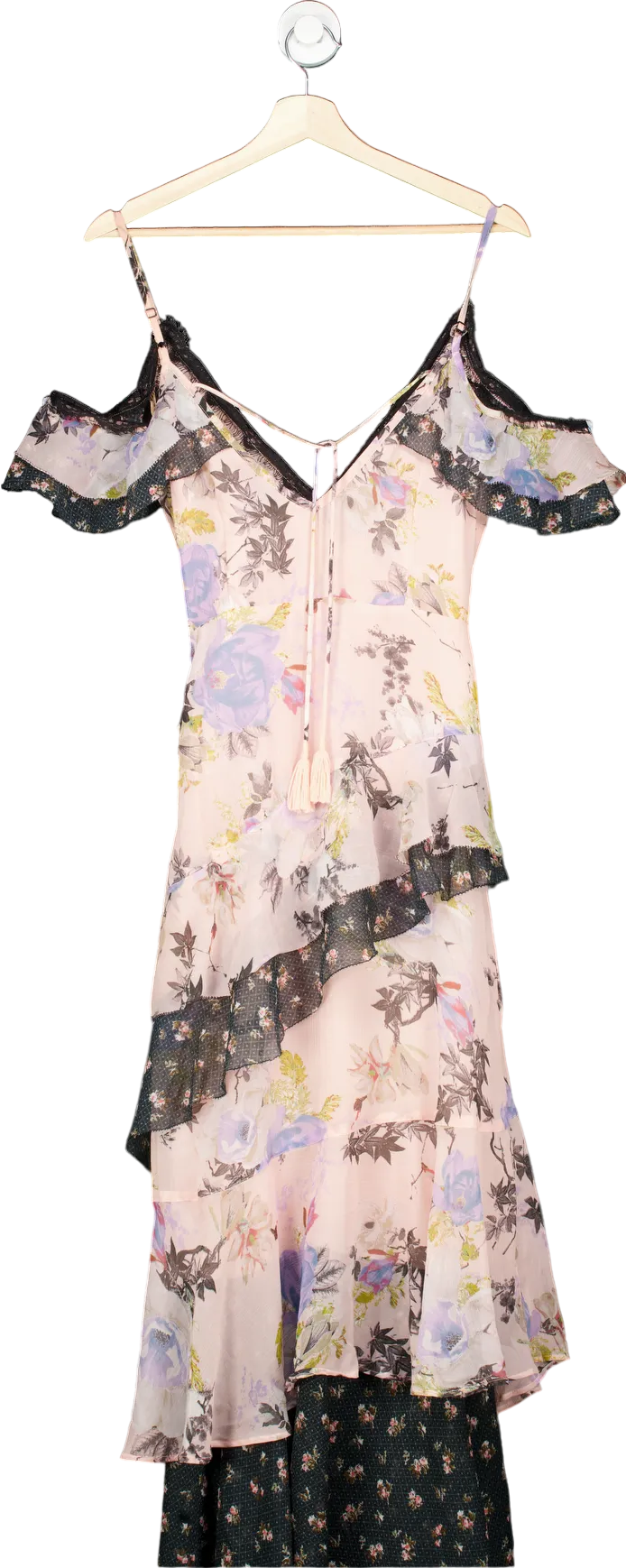 Topshop Pink Floral Print Cold Shoulder Midi Dress UK 8