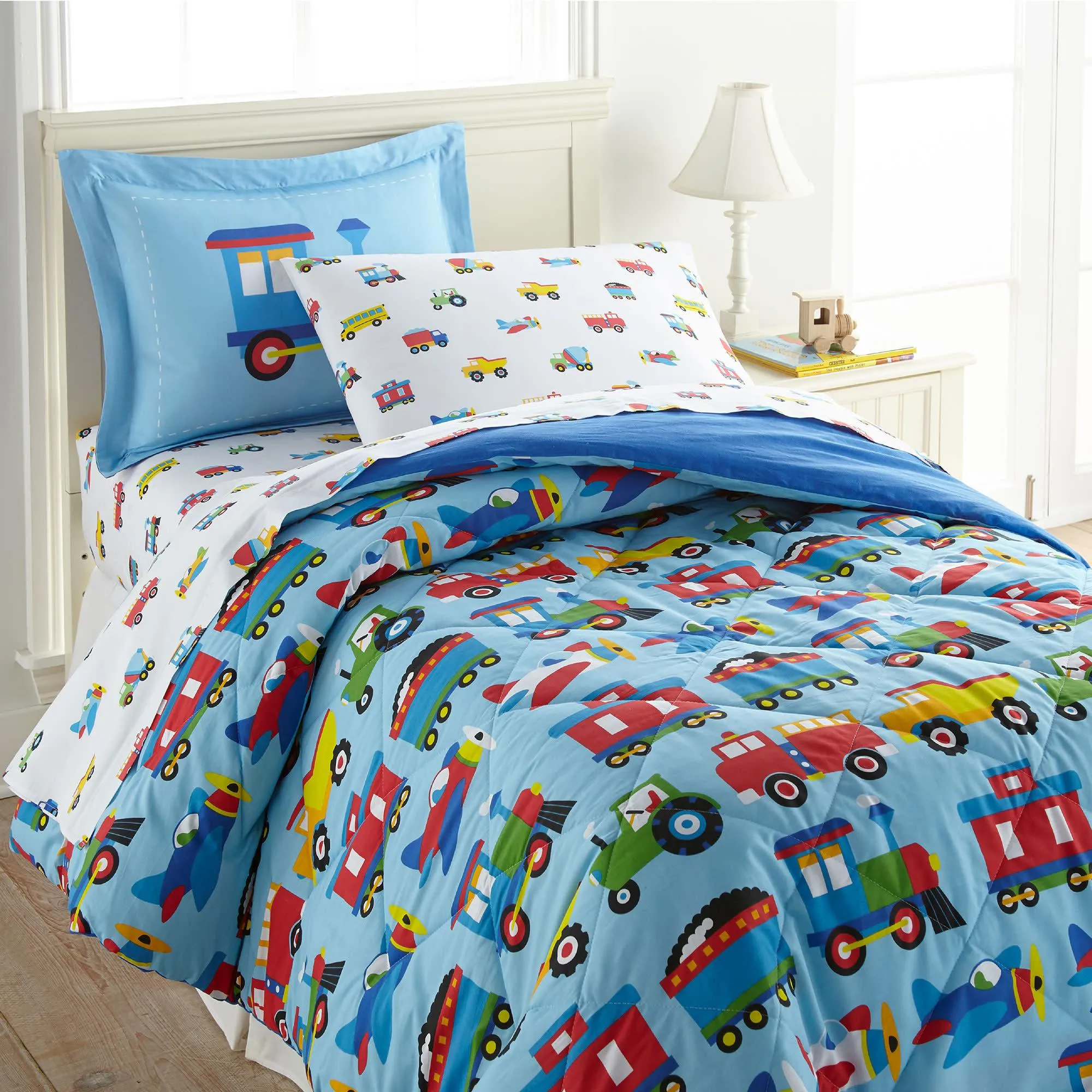 Trains Planes & Trucks 100% Organic Cotton Flannel Pillow Case