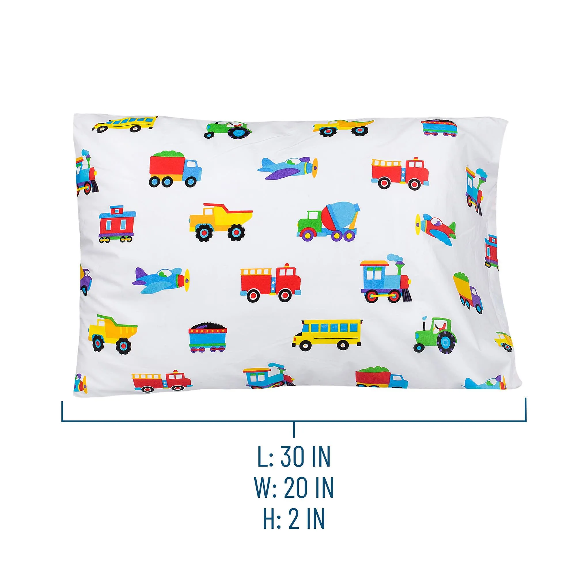 Trains Planes & Trucks 100% Organic Cotton Flannel Pillow Case