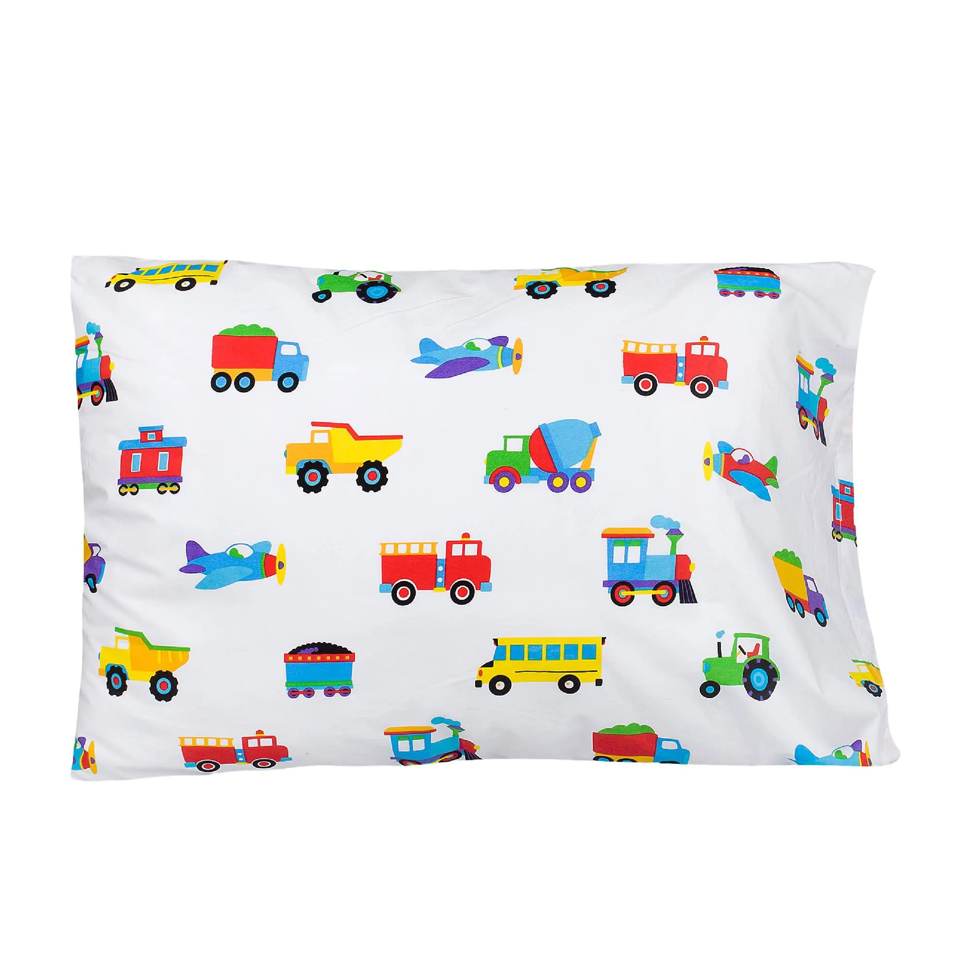 Trains Planes & Trucks 100% Organic Cotton Flannel Pillow Case