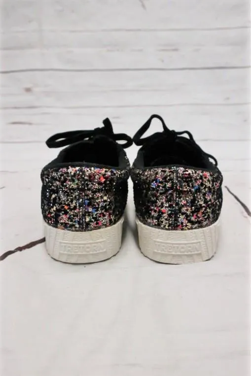 Tretorn Glitter Sneakers NYLitePlus 5 Black/Multi Size 6.5 Lace Up Low Top NEW