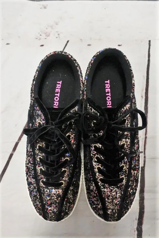 Tretorn Glitter Sneakers NYLitePlus 5 Black/Multi Size 6.5 Lace Up Low Top NEW
