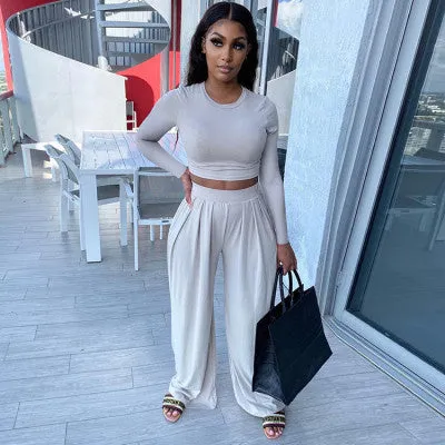 Two Piece Casual Wide Leg Pants Set