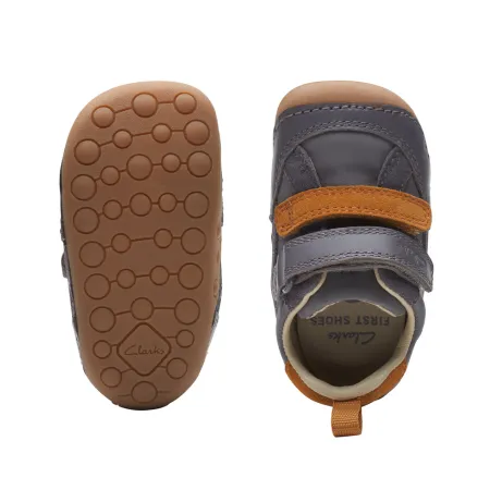 UK 4.5 Grey and Orange Tiny Fawn Velcro Sneaker