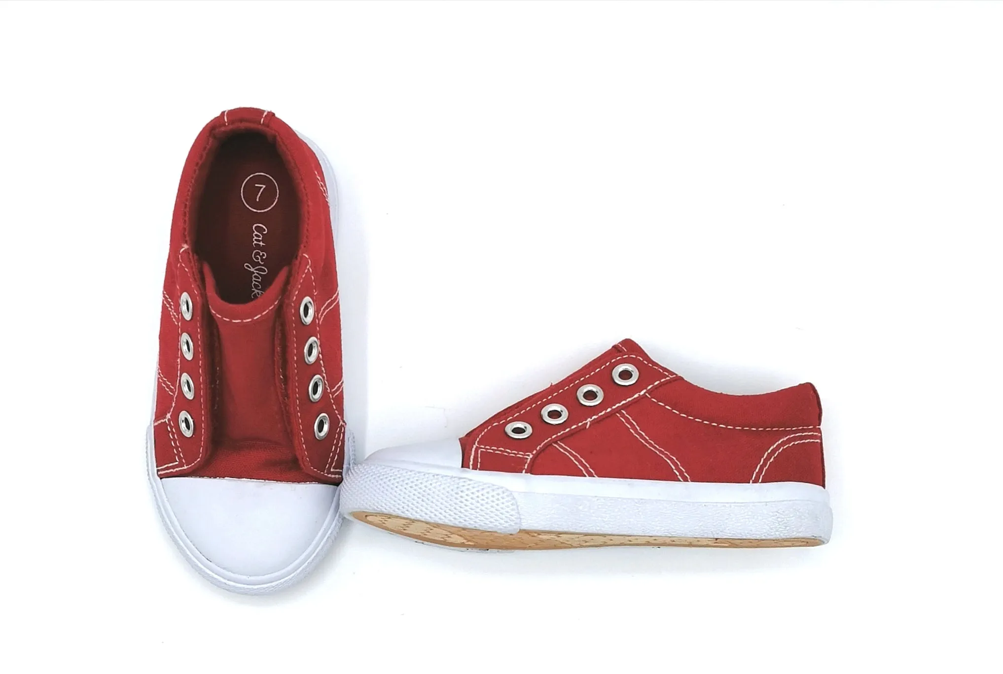 UNISEX SIZE 7 TODDLER - CAT & JACK, Red & White Slip-on Tennis Shoes EUC B59