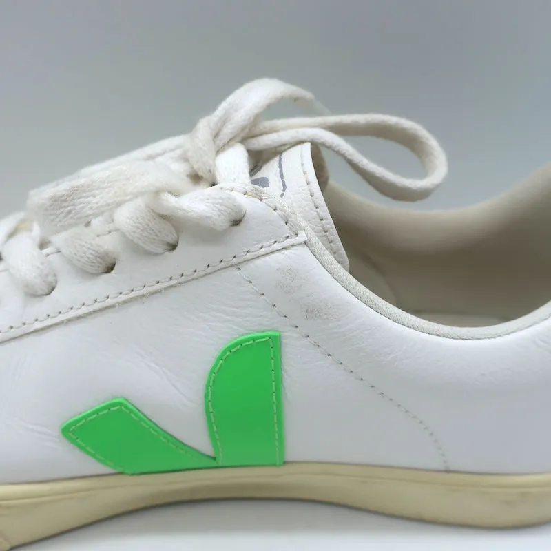 VEJA Esplar Logo Low Top Sneakers White & Absinthe Green Leather Size 38