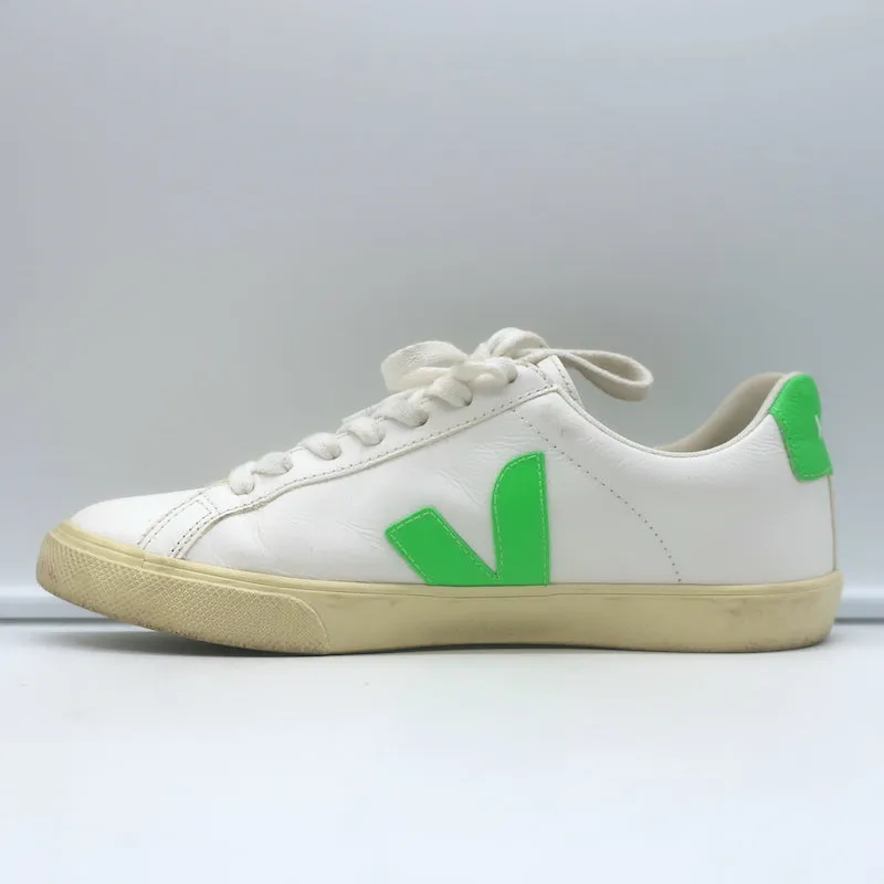 VEJA Esplar Logo Low Top Sneakers White & Absinthe Green Leather Size 38