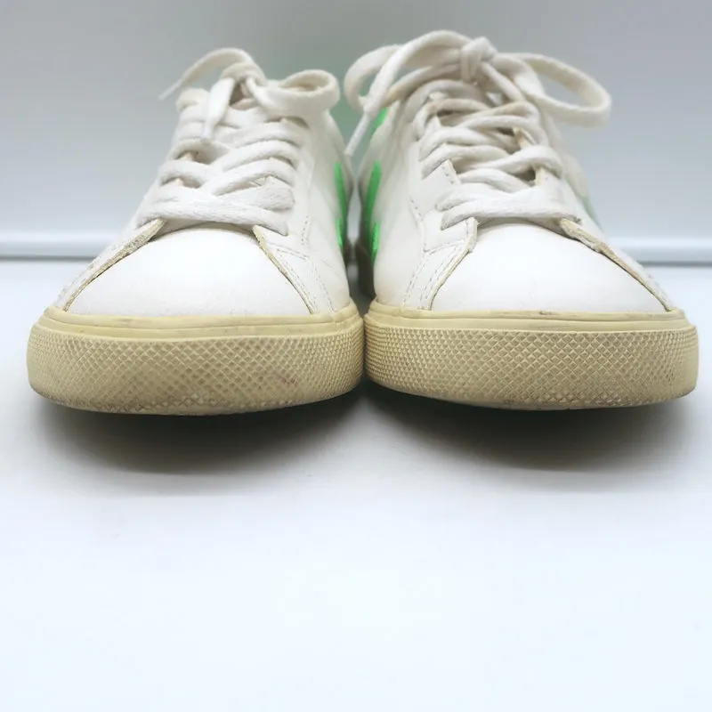 VEJA Esplar Logo Low Top Sneakers White & Absinthe Green Leather Size 38