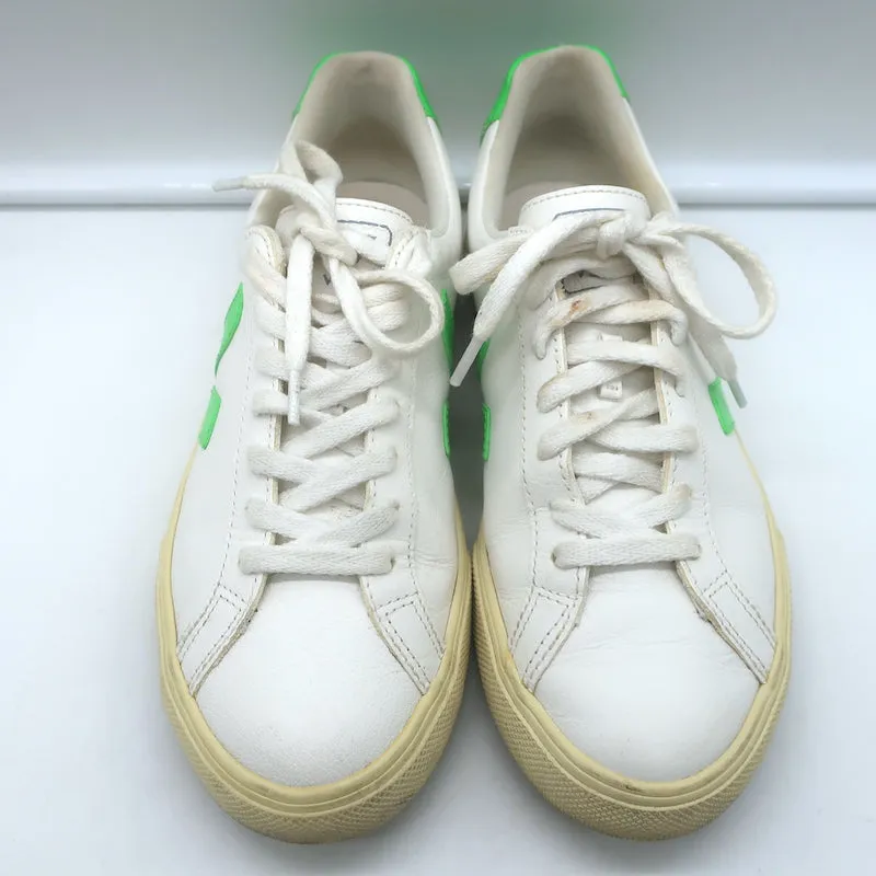 VEJA Esplar Logo Low Top Sneakers White & Absinthe Green Leather Size 38