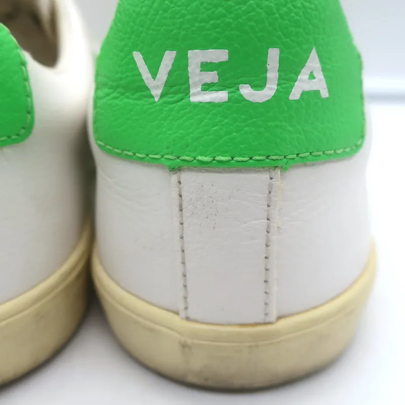 VEJA Esplar Logo Low Top Sneakers White & Absinthe Green Leather Size 38
