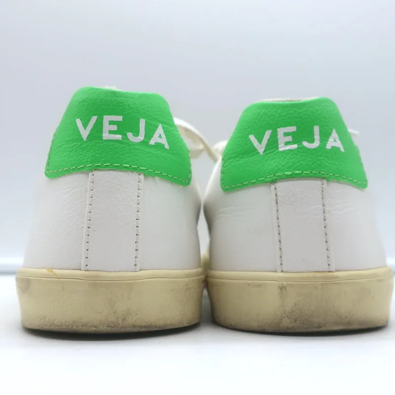 VEJA Esplar Logo Low Top Sneakers White & Absinthe Green Leather Size 38