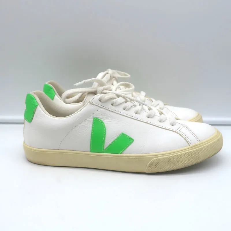VEJA Esplar Logo Low Top Sneakers White & Absinthe Green Leather Size 38
