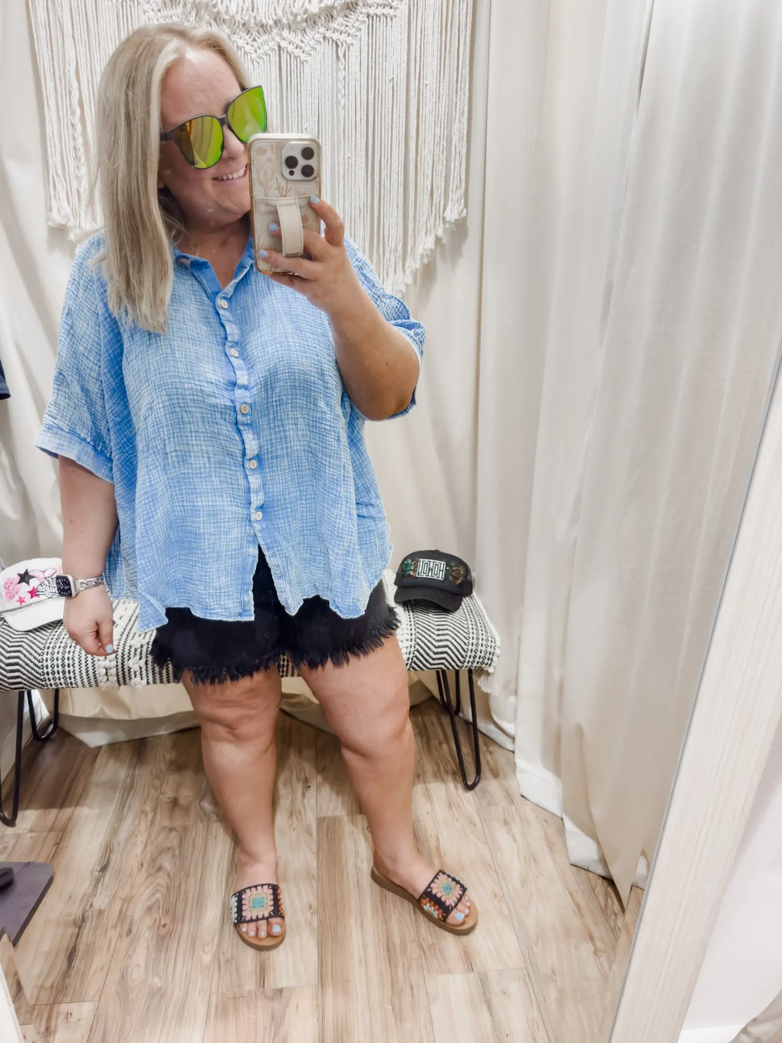 Washed Double Gauze Button Down Top