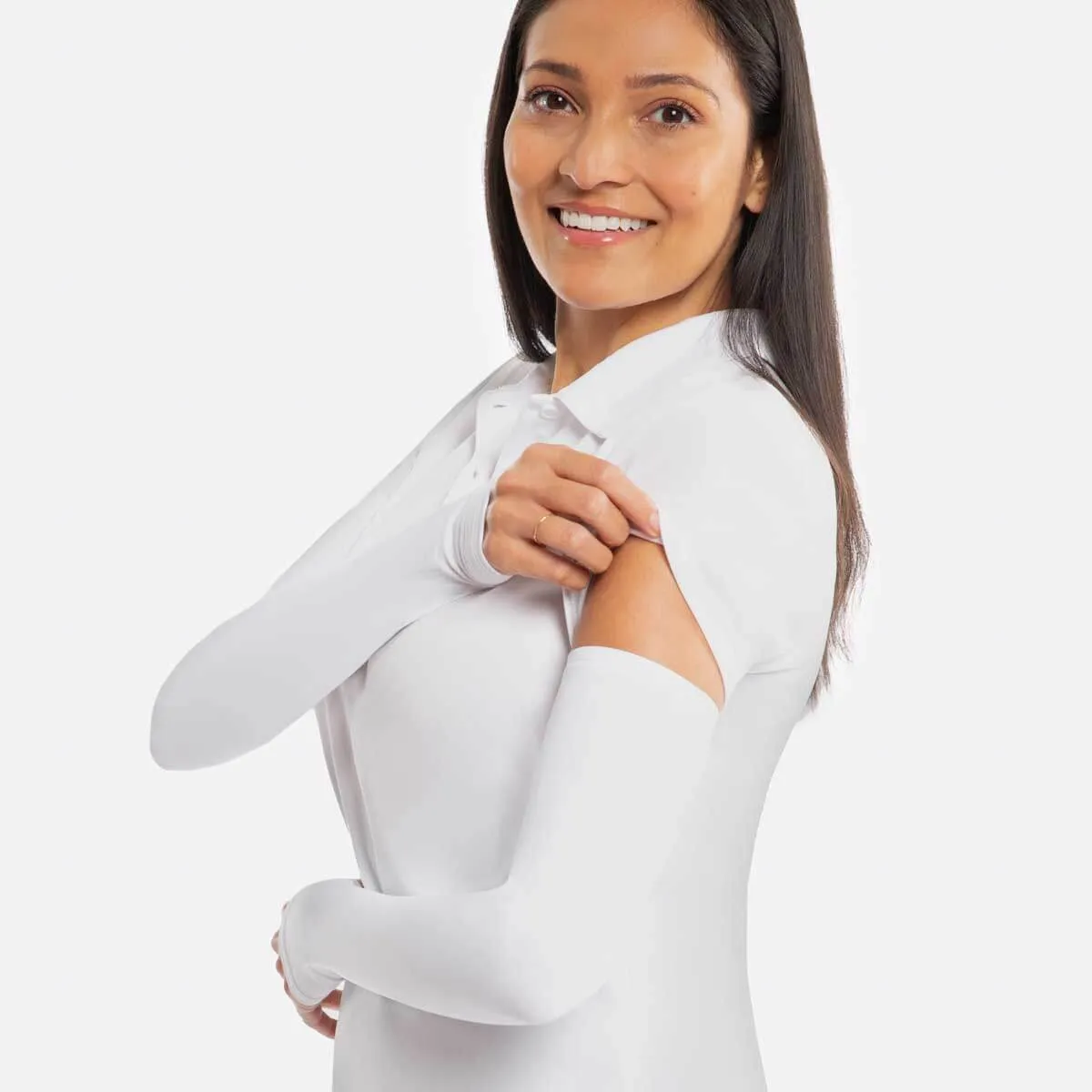 White Arm Sleeves with Thumbhole - Adult