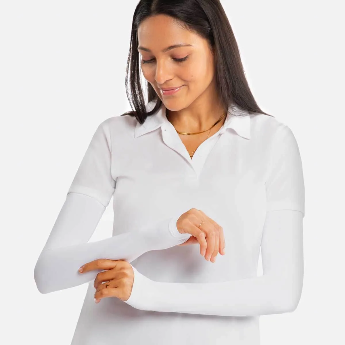 White Arm Sleeves with Thumbhole - Adult